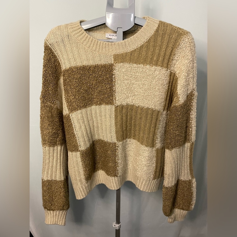 Gilli Women's Checkered Sweater - TAUPE AND MOCHA ‎ | LARGE